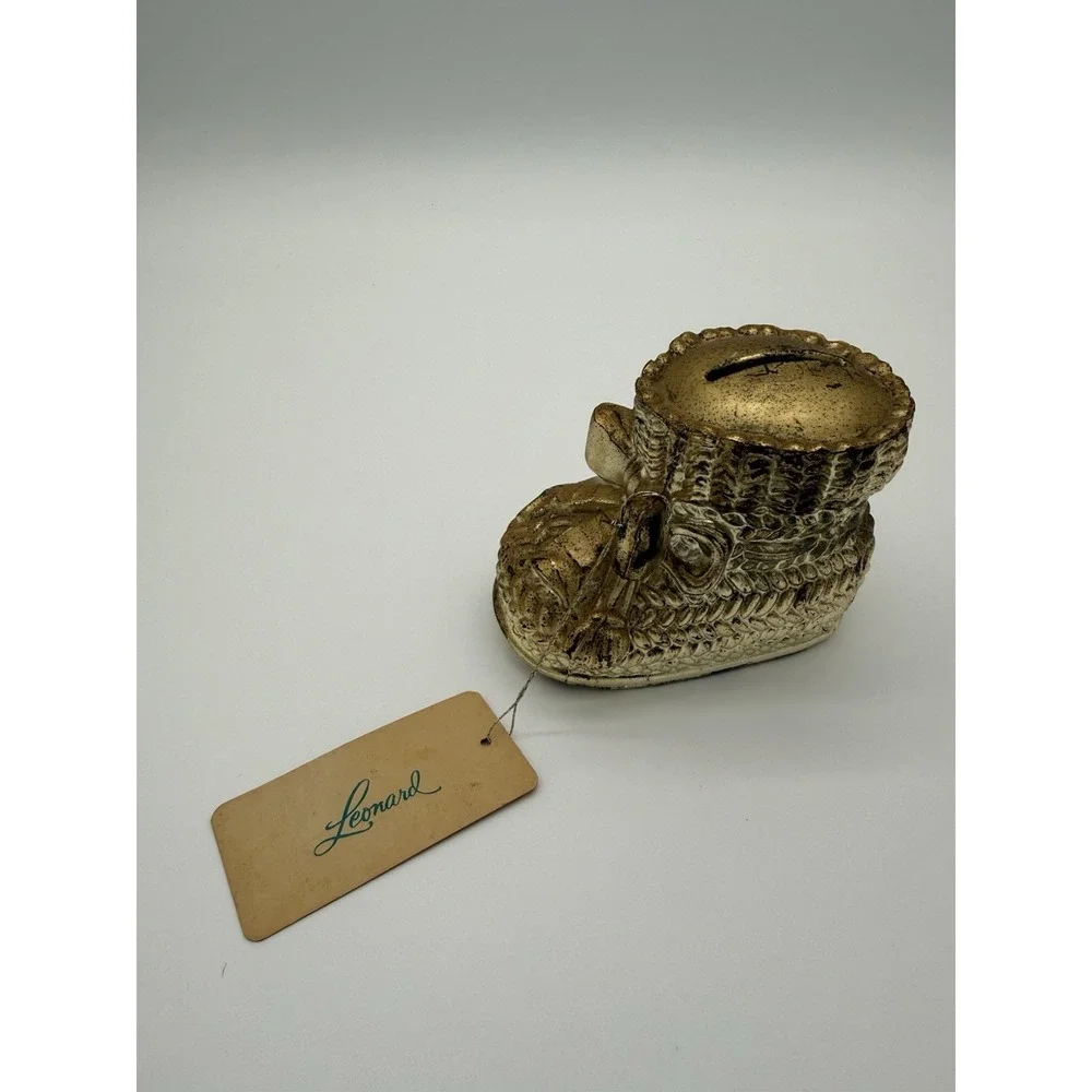 Vintage Leonard Silver Plate Piggy Bank Baby Shoe Bootie W/Orig Stopper
